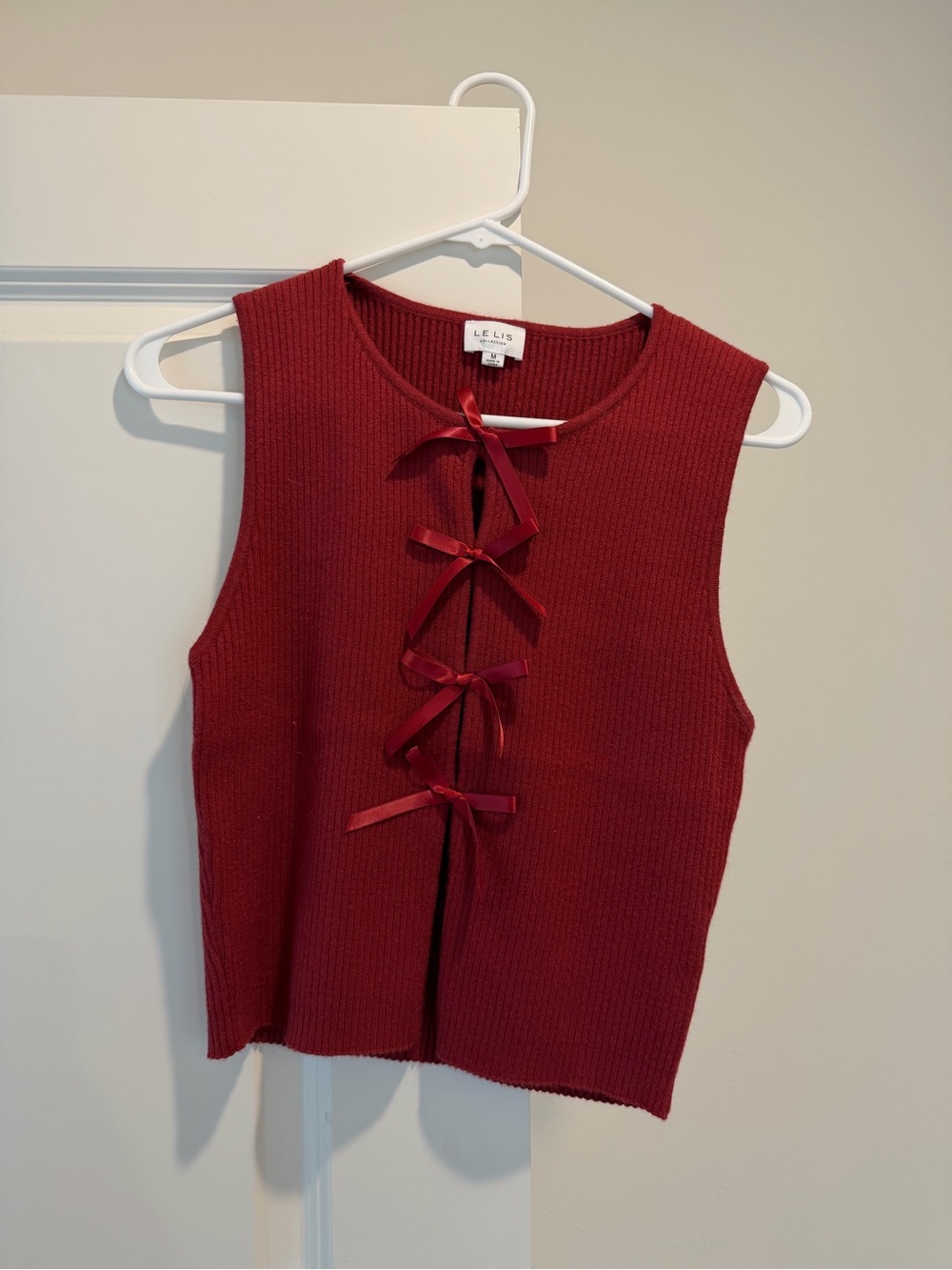 Le Lis Burgundy Sleeveless Knit Tank with Front Ribbon Bows